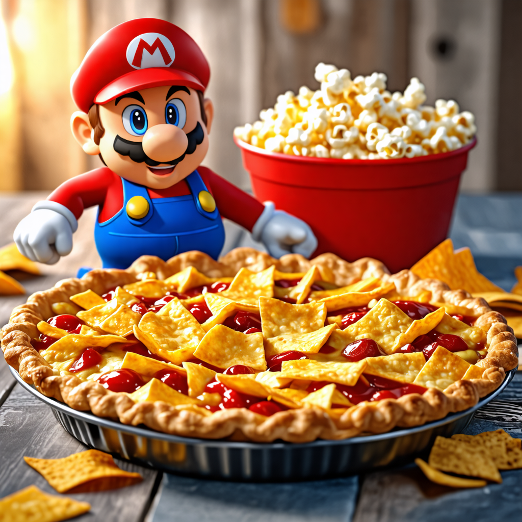 super mario, pie, popcorn, nachos